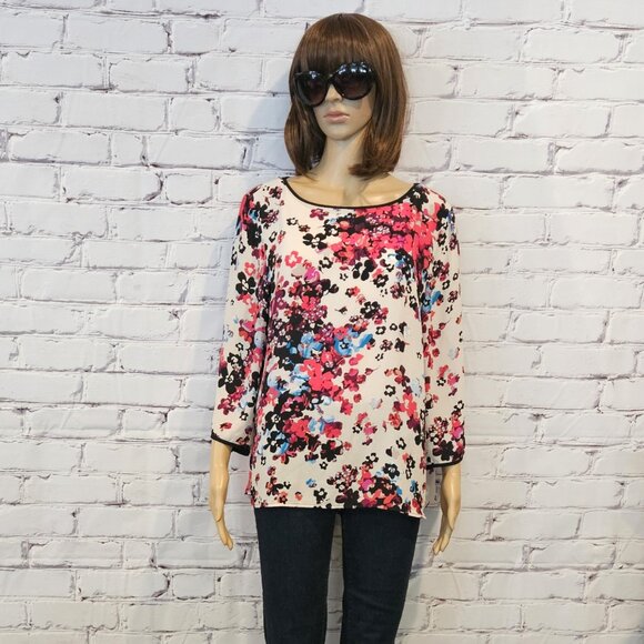 ADRIANNA PAPELL - Beautiful 3/4 sleeve fuchsia/turquoise floral blouse - Picture 3 of 10